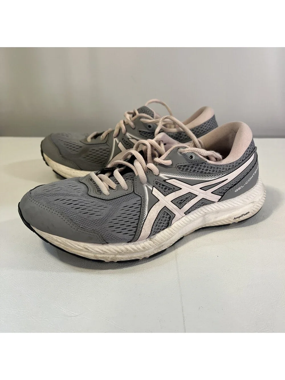ASICS Wmn Sz 9.5 Gel Contend  Grey/Pink Running Athletic Shoes 1012A911 EUC